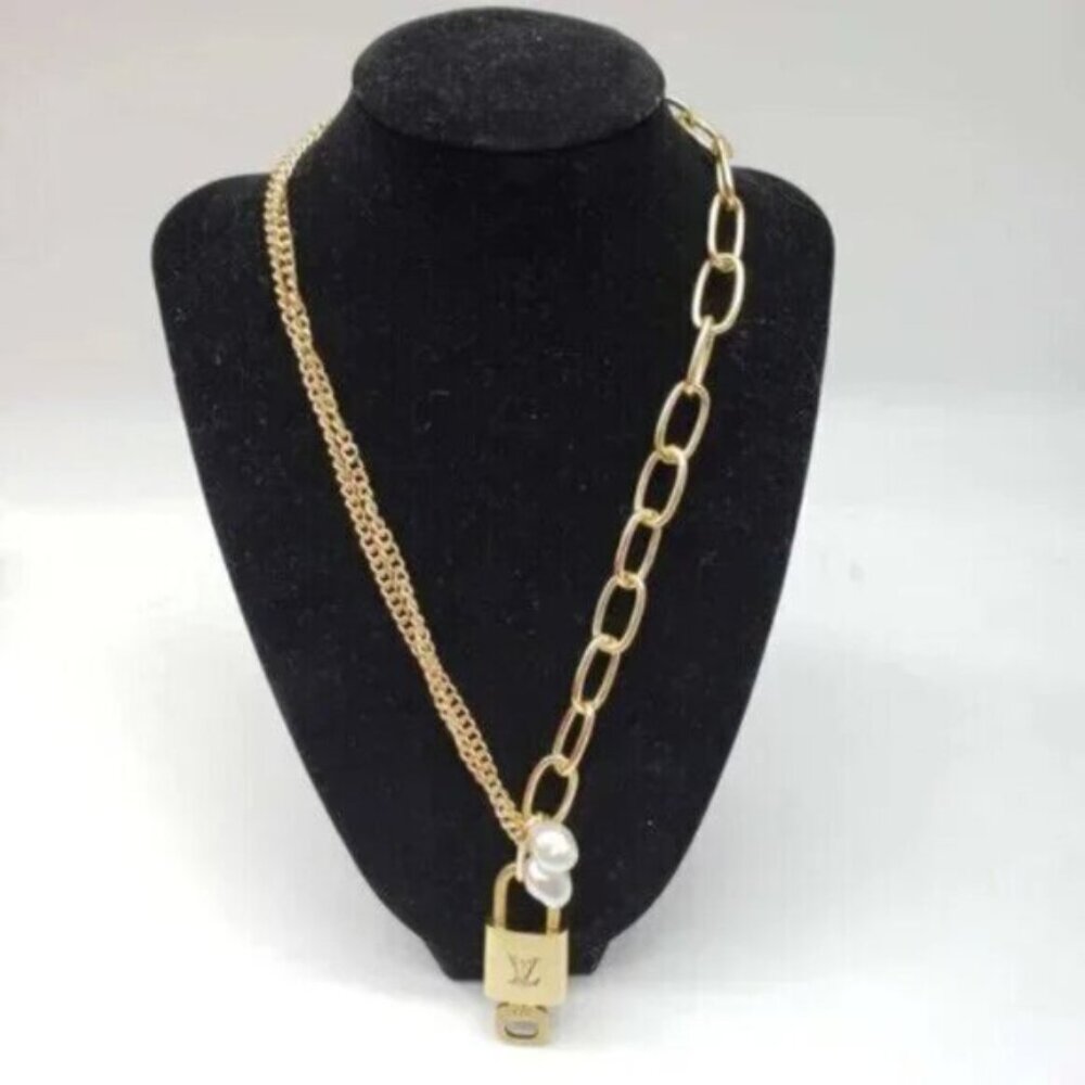 Authentic Louis Vuitton Lock & Key with Unbranded Gold Plated Chain Necklace